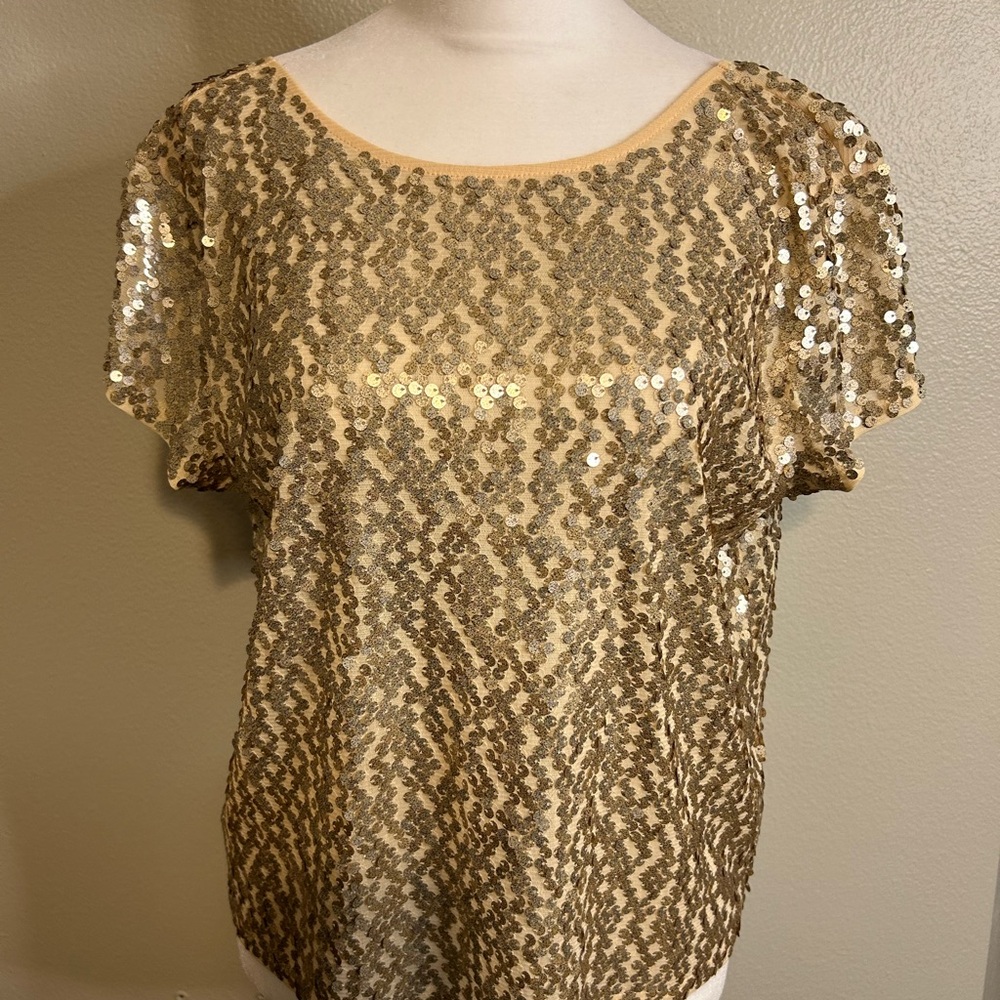 Express Women’s Gold Sequin Blouse Medium